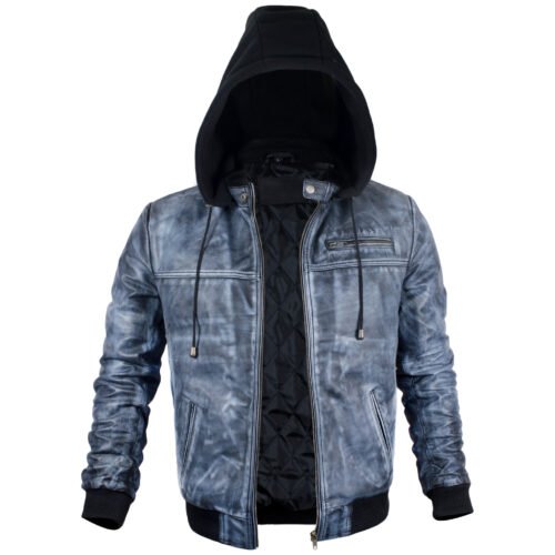 Men’s Fashion Real Leather Hooded Jacket