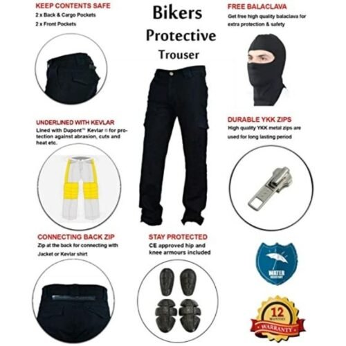 GREAT BIKERS GEAR Kevlar Trousers with Kevlar Aramid Lining, Knee Pad, Motorbike Trousers for Men - Kevlar Motorcycle Jeans, Motorcycle Trousers