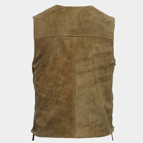 Mens Biker Vintage Brown Suede Waistcoat Vest Festival - Black, small-2