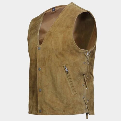 Mens Biker Vintage Brown Suede Waistcoat Vest Festival - Black, small-2