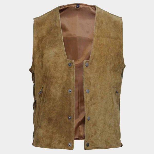 Mens Biker Vintage Brown Suede Waistcoat Vest Festival