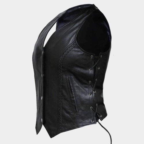 Soft Black Leather Vest Waist Coat for Women Bikers