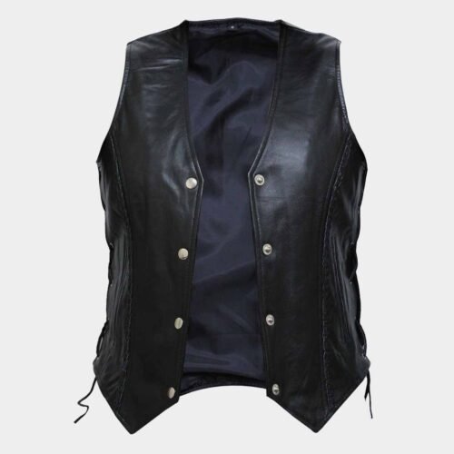 Soft Black Leather Vest Waist Coat for Women Bikers