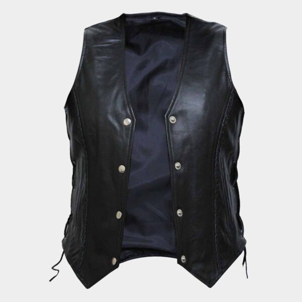 Soft Black Leather Vest Waist Coat for Women Bikers