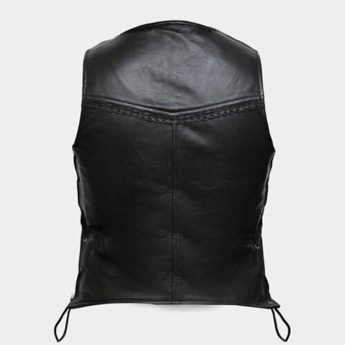 Soft Black Leather Vest Waist Coat for Women Bikers