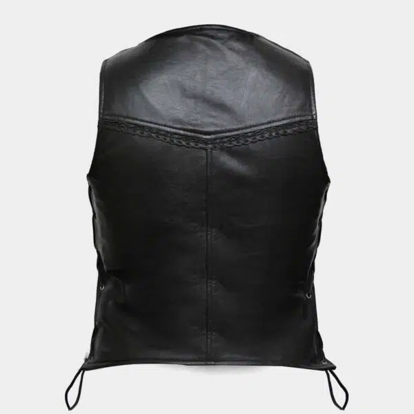Soft Black Leather Vest Waist Coat for Women Bikers