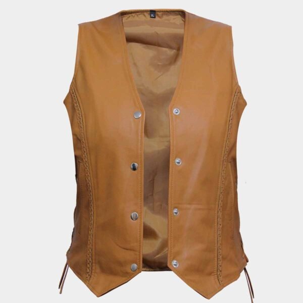 Soft Black Leather Vest Waist Coat for Women Bikers