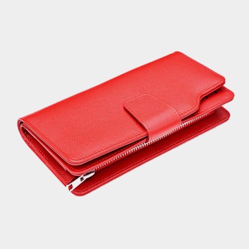 Ladies Purse RFID Blocking Wallet Card Holder Phone Holder Women Leather Purse Red Leather RFID Wallet Vintage Clutch With Zip Coin Pocket