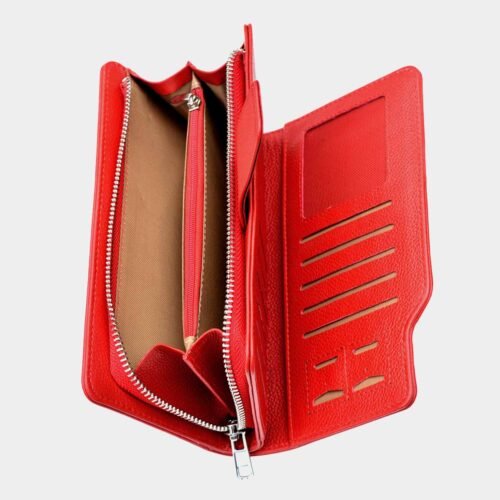 Ladies Purse RFID Blocking Wallet Card Holder Phone Holder Women Leather Purse Red Leather RFID Wallet Vintage Clutch With Zip Coin Pocket