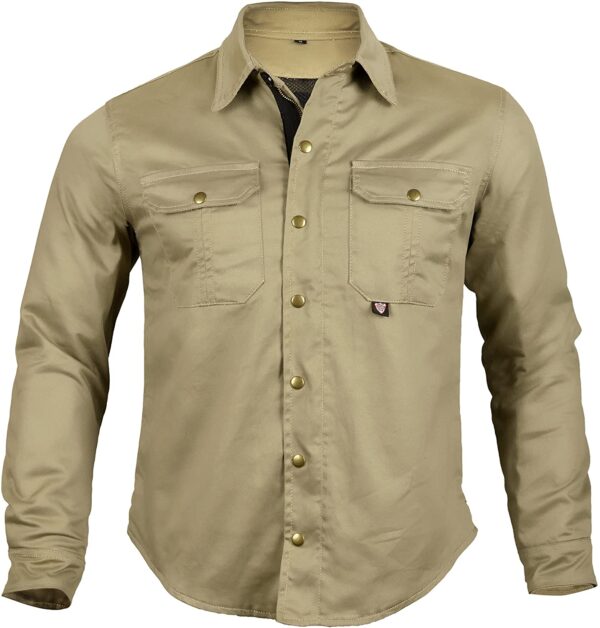 Khaki Motorcycle Kevlar Shirt Fully Reinforced with Protective Aramid Lining - 2XL