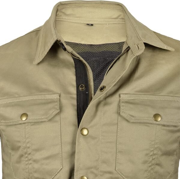 Khaki Motorcycle Kevlar Shirt Fully Reinforced with Protective Aramid Lining